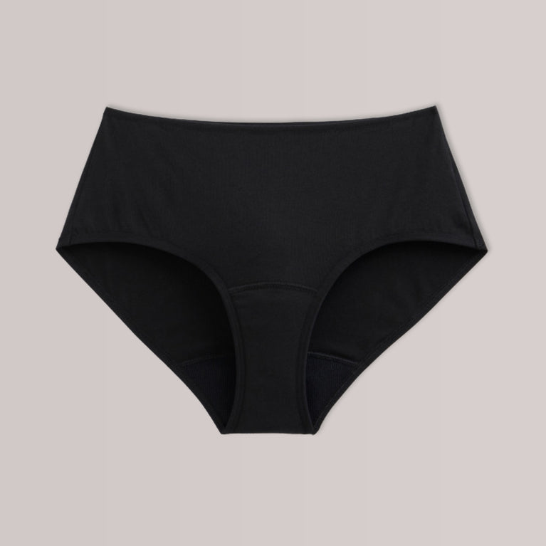 TENA 3-er Pack schützende Unterwäsche Bio-Baumwolle, schwarz, hochgeschnittene Damen-Slips.