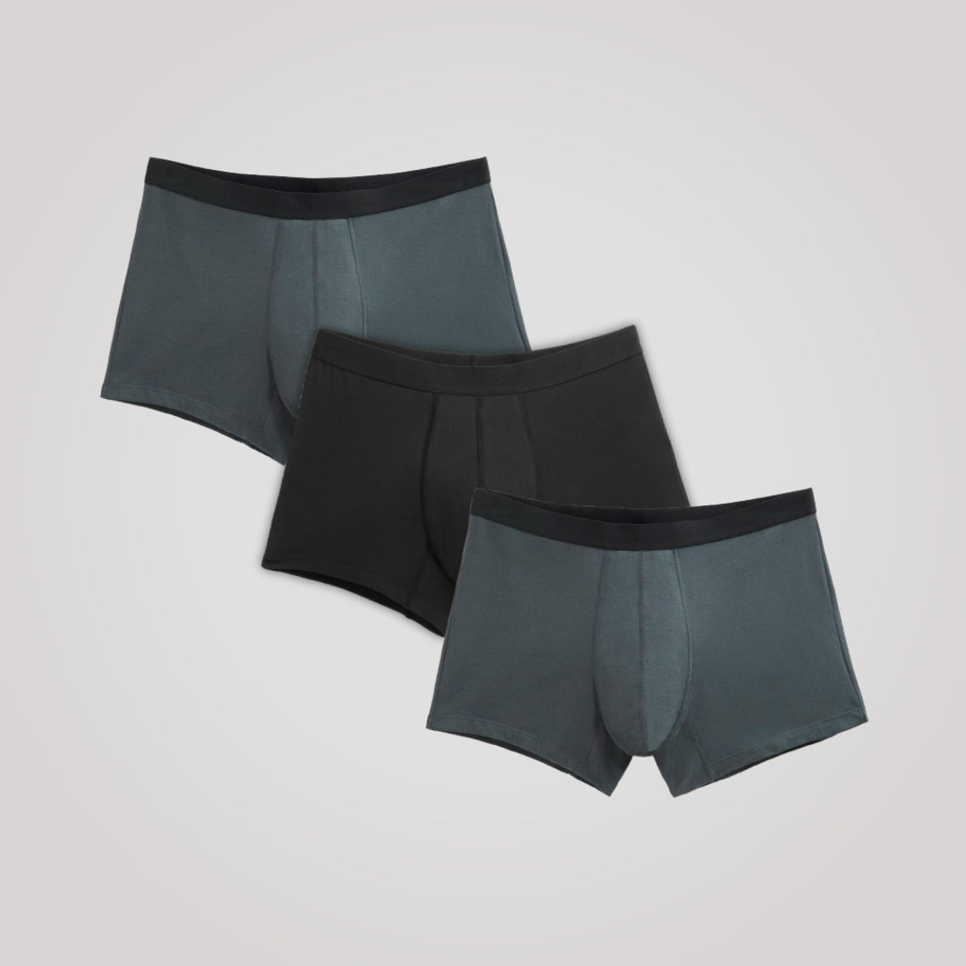 TENA Men 3er-Pack schützende Boxershorts, zwei graue, eine schwarze.